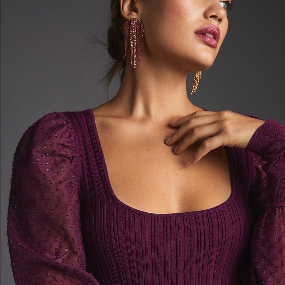 Anthropologie Purple Puff-Sleeve Shimmer Sweater Small - Picture 2 of 8